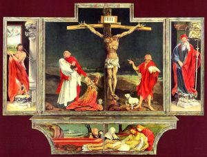 Isenheim Altarpiece, sculpted and painted by, respectively, Niclaus of Haguenau and Matthias Grünewald. 